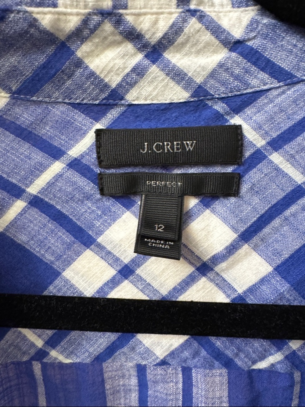J. Crew Women’s Size 12 Blue and White Plaid Button-Up Shirt - Picture 3 of 3